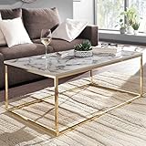 FineBuy Couchtisch 100x60x40 cm mit Marmor Optik Weiß/Gold | Wohnzimmertisch mit...