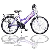 Talson 24 Zoll Kinderfahrrad 21-Gang Drehgriffschaltung Lila-Weiss mit...