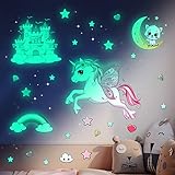 Leuchtsterne Selbstklebend Wandtattoo Kinderzimmer Mädchen Leuchtsticker Einhorn...