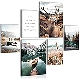 Novart Bilder Set - AUFHÄNGFERTIG - KEIN EXTRA RAHMEN BENÖTIGT - Wald Hirsch Modern...