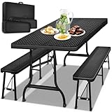 tillvex® Bierzeltgarnitur klappbar 3-teilig Set | Kunststoff Gartengarnitur...