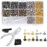 Leder Nieten Set,180 Set Metallniete Doppelkappe mit Nietenzange Lochzange...