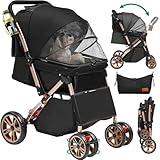 YITAHOME Hundewagen Hundebuggy Bis 20kg, mit Aufbewahrungskorb, 4 Rädern,...
