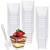 50 Stück Desserttasse mit Löffeln 60ML Dessertschalen Plastik Quadratische Mehrweg...