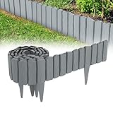 QEENTOE 2.4m Rasenkante Kunststoff Beetumrandung mit Holzoptik & 10 cm Erdspießen -...