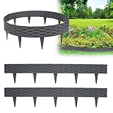 XMTECH 5m Rasenkante Beeteinfassung Gartenpalisade in Rattan-Optik, Beetumrandung...