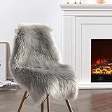 JXLOULAN Faux Lammfell Schaffell Teppich Grau 50x80 cm, Longhair Flauschiger...