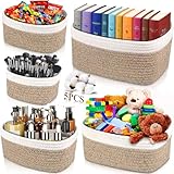 ZHHGOO 5er Set Aufbewahrungskorb Geflochten,Cotton Rope Braided Storage Basket,Stapelbare...