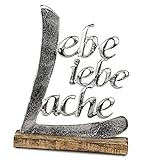 Schriftzug Lache Liebe Lebe aus Aluminium/Mango 32 cm Holz Deko Aufsteller Tischdeko...