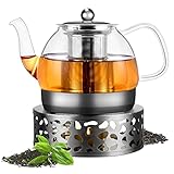 Teekanne mit Stövchen Set, Mture 1200ml Teebereiter Borosilikatglas Teeservice und...