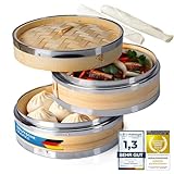 Dimono® Dampfgarer Aus Bambus Mit Edelstahl, 2 Etagen Bambus-Dämpfer Mit Deckel,...