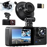 Bestsee 1080P Dashcam Auto Vorne Hinten und Innen mit 64GB SD-Karte, Autokamera mit...