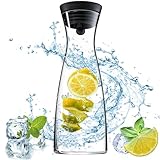 Qintora Glas-Karaffe 1.2L Glaskaraffe mit Deckel aus Edelstahl, Wasserkaraffe...