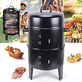 3 in 1 Räucherofen Smoker Grill Holzkohlegrill mit Thermometer Doppelschicht Räuchern...
