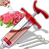 Retoo Marinadenspritze mit 3 Edelstahl-Fleischnadeln, Premium Fleischspritze für Marinade...