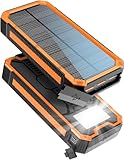 Solar Powerbank 20000mAh, Wasserdichtes Solar Ladegerät USB C Externer Akku...