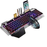2,4G Mechanisches Gefühl Wiederaufladbares kabelloses Tastatur- und Mausset, 3000mAh...