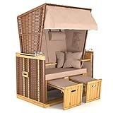Sanzaro Strandkorb XL 120 cm Deluxe Zweisitzer | Holz und Poly-Rattan | Sylt Ostsee...