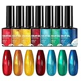 Regenbogen Gellack | Glitzer-Gel Farben Für Nägel,7 Stücke Manikürezubehör Tragbar...