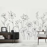 Große schwarze und weiße Blumen-Wandaufkleber, schlicht, modern, minimalistisch,...