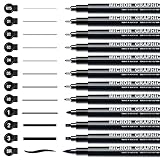 AKARUED Fineliner Schwarz Stifte, 12 Stück Fineliner Set Schwarz, Wasserfest Tuschestifte...