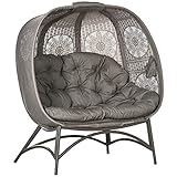 Outsunny 2-Sitzer Gartenstuhl, Korb-Stuhl mit Faltbarem Korb, Papasansessel mit...