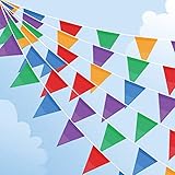 100M Wimpelkette, Mehrfarbig Wimpel mit 200 Stück Dreieck Flaggen, Nylon Stoff Bunting...