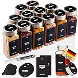 Deco haus® Gewürzgläser eckig luftdicht 12er Set [inkl. Etiketten & Streueinsatz] -...