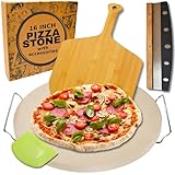Runder Pizzastein - Großer Pizzasteinofen 40,6 cm - Pizza-Grillstein mit Schale und...