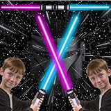 Atuoxing 2 Stück Laserschwert, 2 in 1 Lichtschwert Kinder mit Einziehbar, 7 Farben LED...