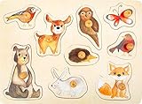 small foot Setzpuzzle Waldtiere aus Holz mit detaillierten Motiven, Puzzle für...