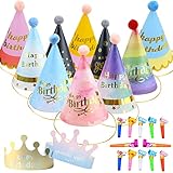 YOUYIKE 24 Stücke Kinder Partyhüte Set, Papier Krone Hut Party Kegel Hüte...