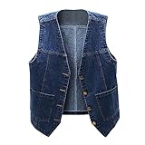 Damen Ärmellose Denim Weste V-Ausschnitt Knopfleiste Jean Weste Jacke Klassisch...