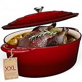 SCHMORGOLD Emaillierter Bräter mit Deckel 37,5cm - 9,8l Gusseisen Topf Oval...
