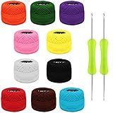 Kurtzy Buntes Baumwolle Häkelgarn (10 Stück) - 2 Häkelnadeln Enthalten (1mm & 2mm)...