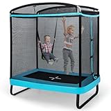 COSTWAY 2 in 1 Kindertrampolin mit Schaukel, Gartentrampolin rechteckig mit...