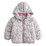 SYDUZAX Steppjacke Teenager Mädchen Blümchen Druckt Winterjacke Mit Kapzuen Full Zip Up...