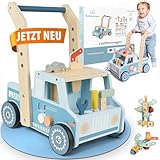 Entdeckerland Lauflernwagen aus Holz – Stabiler Schiebewagen mit gebogenem Griff –...