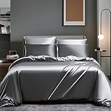 Boqingzhu Satin Seide Bettwäsche 135x200cm Grau Dunkelgrau Anthrazit Hellgrau...