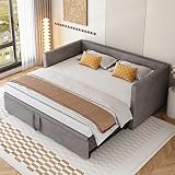 ZYLOYAL10 Polsterbett Ausziehbares Schlafsofa 90/180 * 200 cm mit Lattenrosten,...