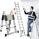 Alu Teleskopleiter 3,8M klappleiter 1,9M+1,9M A Rahmen Leiter mit Stützstange...