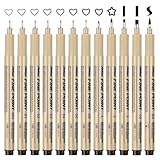 Micron Fineliner Stifte,12 Stück Fineliner Set Schwarz mit 12 Verschiedene...