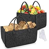 Stynice 2tk Filztasche Kaminholztasche mit Handschuhen - Verdickte Faltbarer Kaminholzkorb...