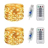 SUWITU USB Lichterkette mit Fernbedienung, 2x12M 120 LED Dimmbar Kupferdraht Lichterketten...