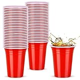 NUZEKY 50 Stück Rote Partybecher Set - Wiederverwendbare Plastikbecher...