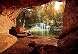 Forwall Fototapete Wald 3D EFFEKT Höhle Natur Wasserfall Landschaft Wohnzimmer...