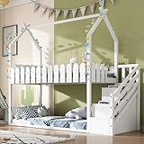 FEZTOY Hochbett mit Treppe & Schubladen, Etagenbett Stockbett für 2 Kinder mit...