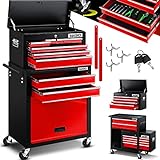 MASKO® Werkstattwagen inkl. Koffer - 9 Fächer Abschließbar | Massives Metall | Mobiler...
