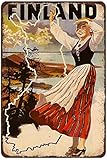 AZOLID Lustige Blechschilder Finnland Girl The Mountain and Beach Home Küche Restaurant...