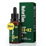 Vitamin D3 K2 hochdosiert Tropfen - 50ml, 1000 I.E. Vitamin D3 pro Tropfen, vegetarisch,...